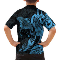 Hawaiian Manta Rays Family Matching Tank Maxi Dress and Hawaiian Shirt Tribal Hibiscus Polynesian Tattoos Blue Color LT03 - Polynesian Pride