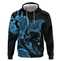 Hawaiian Manta Rays Hoodie Tribal Hibiscus Polynesian Tattoos Blue Color - Polynesian Pride