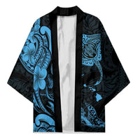 Hawaiian Manta Rays Kimono Tribal Hibiscus Polynesian Tattoos Blue Color - Polynesian Pride
