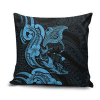 Hawaiian Manta Rays Pillow Cover Tribal Hibiscus Polynesian Tattoos Blue Color - Polynesian Pride
