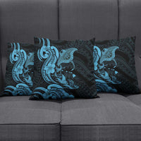 Hawaiian Manta Rays Pillow Cover Tribal Hibiscus Polynesian Tattoos Blue Color - Polynesian Pride
