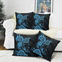Hawaiian Manta Rays Pillow Cover Tribal Hibiscus Polynesian Tattoos Blue Color - Polynesian Pride