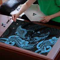 Hawaiian Manta Rays Puzzle Tribal Hibiscus Polynesian Tattoos Blue Color - Polynesian Pride