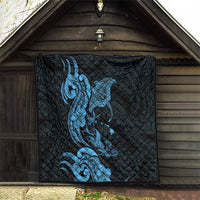 Hawaiian Manta Rays Quilt Tribal Hibiscus Polynesian Tattoos Blue Color - Polynesian Pride