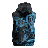 Hawaiian Manta Rays Sleeveless Zip Hoodie Tribal Hibiscus Polynesian Tattoos Blue Color - Polynesian Pride