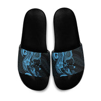 Hawaiian Manta Rays Slide Sandals Tribal Hibiscus Polynesian Tattoos Blue Color - Polynesian Pride