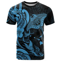 Hawaiian Manta Rays T Shirt Tribal Hibiscus Polynesian Tattoos Blue Color - Polynesian Pride