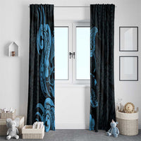 Hawaiian Manta Rays Window Curtain Tribal Hibiscus Polynesian Tattoos Blue Color - Polynesian Pride