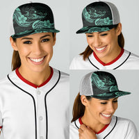 Hawaiian Manta Rays Baseball Net Cap Tribal Hibiscus Polynesian Tattoos Turquoise Color - Polynesian Pride
