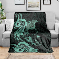 Hawaiian Manta Rays Blanket Tribal Hibiscus Polynesian Tattoos Turquoise Color - Polynesian Pride