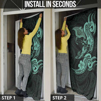 Hawaiian Manta Rays Door Cover Tribal Hibiscus Polynesian Tattoos Turquoise Color - Polynesian Pride