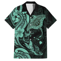 Hawaiian Manta Rays Family Matching Long Sleeve Bodycon Dress and Hawaiian Shirt Tribal Hibiscus Polynesian Tattoos Turquoise Color LT03 Dad's Shirt - Short Sleeve Turquoise - Polynesian Pride