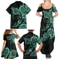 Hawaiian Manta Rays Family Matching Summer Maxi Dress and Hawaiian Shirt Tribal Hibiscus Polynesian Tattoos Turquoise Color LT03 - Polynesian Pride