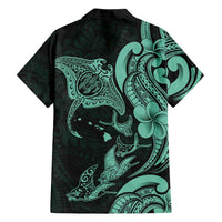 Hawaiian Manta Rays Family Matching Tank Maxi Dress and Hawaiian Shirt Tribal Hibiscus Polynesian Tattoos Turquoise Color LT03 - Polynesian Pride