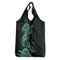 Hawaiian Manta Rays Grocery Bag Tribal Hibiscus Polynesian Tattoos Turquoise Color - Polynesian Pride