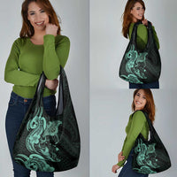 Hawaiian Manta Rays Grocery Bag Tribal Hibiscus Polynesian Tattoos Turquoise Color - Polynesian Pride