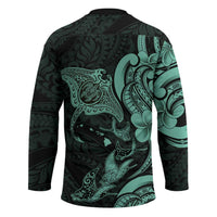 Hawaiian Manta Rays Hockey Jersey Tribal Hibiscus Polynesian Tattoos Turquoise Color - Polynesian Pride