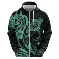 Hawaiian Manta Rays Hoodie Tribal Hibiscus Polynesian Tattoos Turquoise Color - Polynesian Pride