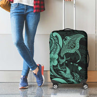 Hawaiian Manta Rays Luggage Cover Tribal Hibiscus Polynesian Tattoos Turquoise Color - Polynesian Pride