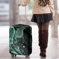 Hawaiian Manta Rays Luggage Cover Tribal Hibiscus Polynesian Tattoos Turquoise Color - Polynesian Pride