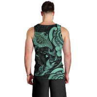 Hawaiian Manta Rays Men Tank Top Tribal Hibiscus Polynesian Tattoos Turquoise Color - Polynesian Pride