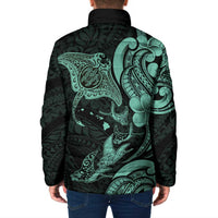 Hawaiian Manta Rays Padded Jacket Tribal Hibiscus Polynesian Tattoos Turquoise Color - Polynesian Pride