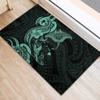 Hawaiian Manta Rays Rubber Doormat Tribal Hibiscus Polynesian Tattoos Turquoise Color - Polynesian Pride