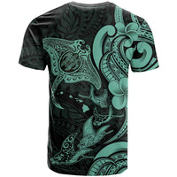 Hawaiian Manta Rays T Shirt Tribal Hibiscus Polynesian Tattoos Turquoise Color - Polynesian Pride