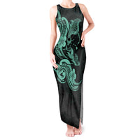 Hawaiian Manta Rays Tank Maxi Dress Tribal Hibiscus Polynesian Tattoos Turquoise Color - Polynesian Pride