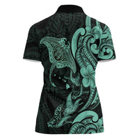 Hawaiian Manta Rays Women Polo Shirt Tribal Hibiscus Polynesian Tattoos Turquoise Color - Polynesian Pride