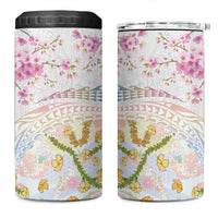 Hawaiian and Japanese Culture Together 4 in 1 Can Cooler Tumbler Tribal Motifs with Lei and Japanese Sakura Pattern LT03 One Size: 16 oz White - Polynesian Pride