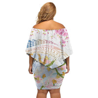 Hawaiian and Japanese Culture Together Family Matching Off Shoulder Short Dress and Hawaiian Shirt Tribal Motifs with Lei and Japanese Sakura Pattern LT03 - Polynesian Pride