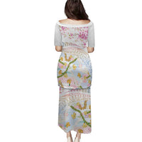 Hawaiian and Japanese Culture Together Family Matching Puletasi and Hawaiian Shirt Tribal Motifs with Lei and Japanese Sakura Pattern LT03 - Polynesian Pride