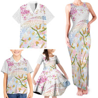 Hawaiian and Japanese Culture Together Family Matching Tank Maxi Dress and Hawaiian Shirt Tribal Motifs with Lei and Japanese Sakura Pattern LT03 - Polynesian Pride