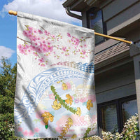 Hawaiian and Japanese Culture Together Garden Flag Tribal Motifs with Lei and Japanese Sakura Pattern LT03 - Polynesian Pride