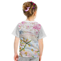 Hawaiian and Japanese Culture Together Kid T Shirt Tribal Motifs with Lei and Japanese Sakura Pattern LT03 - Polynesian Pride