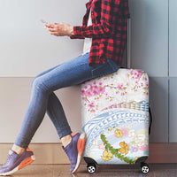 Hawaiian and Japanese Culture Together Luggage Cover Tribal Motifs with Lei and Japanese Sakura Pattern LT03 - Polynesian Pride