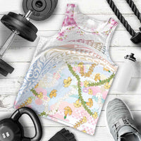Hawaiian and Japanese Culture Together Men Tank Top Tribal Motifs with Lei and Japanese Sakura Pattern LT03 - Polynesian Pride