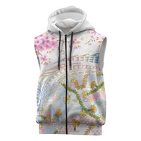Hawaiian and Japanese Culture Together Sleeveless Zip Hoodie Tribal Motifs with Lei and Japanese Sakura Pattern LT03 White - Polynesian Pride