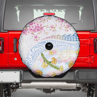 Hawaiian and Japanese Culture Together Spare Tire Cover Tribal Motifs with Lei and Japanese Sakura Pattern LT03 - Polynesian Pride
