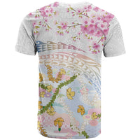 Hawaiian and Japanese Culture Together T Shirt Tribal Motifs with Lei and Japanese Sakura Pattern LT03 - Polynesian Pride