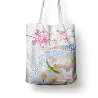 Hawaiian and Japanese Culture Together Tote Bag Tribal Motifs with Lei and Japanese Sakura Pattern LT03 - Polynesian Pride