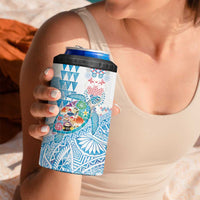 Hawaiian and Japanese Culture Together 4 in 1 Can Cooler Tumbler Tropical Honu with Japanese Elements Blue Color LT03 - Polynesian Pride