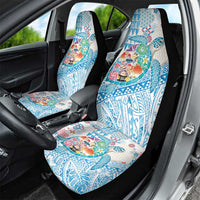 Hawaiian and Japanese Culture Together Car Seat Cover Tropical Honu with Japanese Elements Blue Color LT03 - Polynesian Pride