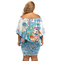 Hawaiian and Japanese Culture Together Family Matching Off Shoulder Short Dress and Hawaiian Shirt Tropical Honu with Japanese Elements Blue Color LT03 - Polynesian Pride