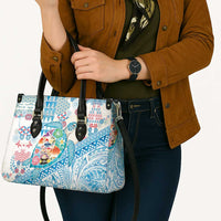 Hawaiian and Japanese Culture Together Leather Bag Tropical Honu with Japanese Elements Blue Color