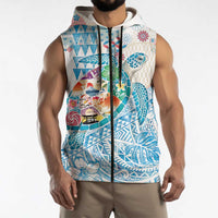Hawaiian and Japanese Culture Together Sleeveless Zip Hoodie Tropical Honu with Japanese Elements Blue Color LT03 - Polynesian Pride