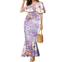 Hawaiian and Japanese Culture Together Family Matching Mermaid Dress and Hawaiian Shirt Tropical Honu with Japanese Elements Purple Color LT03 Mom's Dress Purple - Polynesian Pride