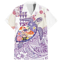 Hawaiian and Japanese Culture Together Family Matching Off Shoulder Short Dress and Hawaiian Shirt Tropical Honu with Japanese Elements Purple Color LT03 Dad's Shirt - Short Sleeve Purple - Polynesian Pride