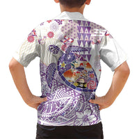 Hawaiian and Japanese Culture Together Family Matching Short Sleeve Bodycon Dress and Hawaiian Shirt Tropical Honu with Japanese Elements Purple Color LT03 - Polynesian Pride